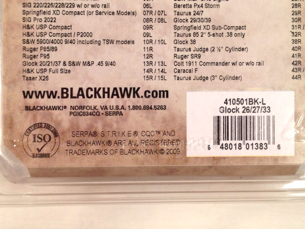 Blackhawk Serpa Holster for Glock: 26, 27, or 33. AR15 Gear 